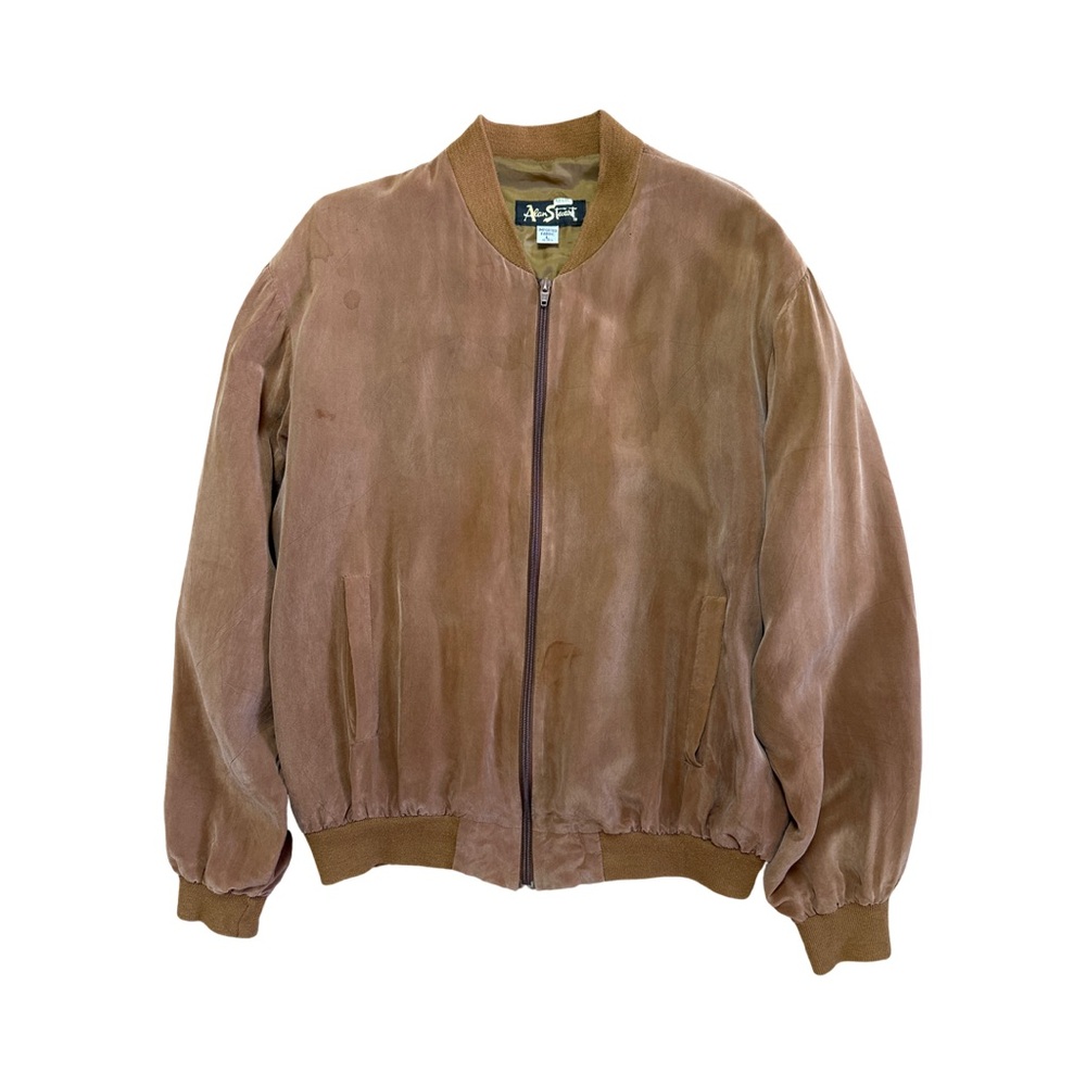 VTG 80’s ALAN STUART Men’s Silky Jacket Track Bomber Brown Lined Zip Up Sz L USA